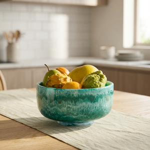 Bol à fruits moderne en résine, fait main, avec glaçure craquelée vert turquoise, décoration d'intérieur, bol de service en gros, bol personnalisé, pour table de Ramadan et de l'Aïd - Product Image 1