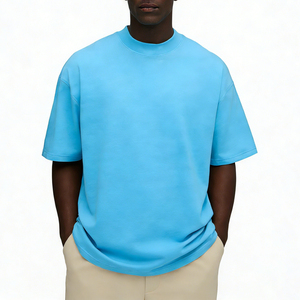 T-shirt da uomo personalizzate di lusso, oversize, in cotone pesante 100% con collo a costine, all'ingrosso - Product Image 4