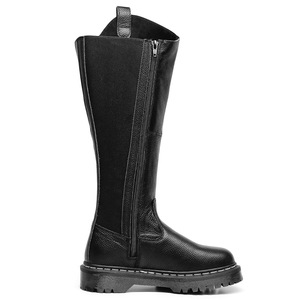 Black Knee-High <b>Boots</b> Genuine Leather Round Toe Flat Heel Anti-Slippery Rubber Outsole Slip-On Winter Solid Color Wholesale - Product Image 5