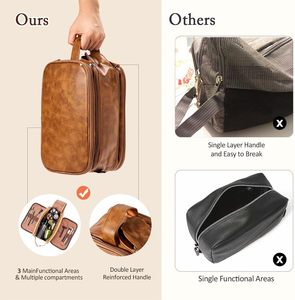 Trousse de Toilette <span class=keywords><strong>Homme</strong></span> de Voyage Luxe Vintage avec Logo Personnalisé, Double Couche, Poignée, en <span class=keywords><strong>Cuir</strong></span> PU Imperméable, <span class=keywords><strong>Sac</strong></span> Suspendu - Product Image 2