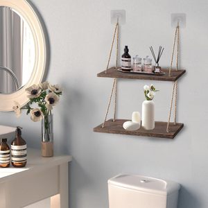 Estantes Colgantes Ajustables <span class=keywords><strong>de</strong></span> <span class=keywords><strong>Madera</strong></span> <span class=keywords><strong>de</strong></span> 2 Niveles, Color Marrón Oscuro, para Montar en la Pared, para Sala <span class=keywords><strong>de</strong></span> Estar, Cocina, Balcón, Soporte para Macetas - Product Image 6