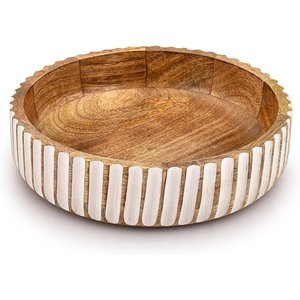 Bol décoratif cannelé en bois de manguier fait main, finition blanchie, centre de table en bois côtelé, plat à fruits, plateaux de service pour table basse - Product Image 3