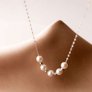 Collier en argent S925 simple et frais avec perles synthétiques, chaîne de boîte pour femmes, collier de clavicule, tempérament D9156 - Product Image 1