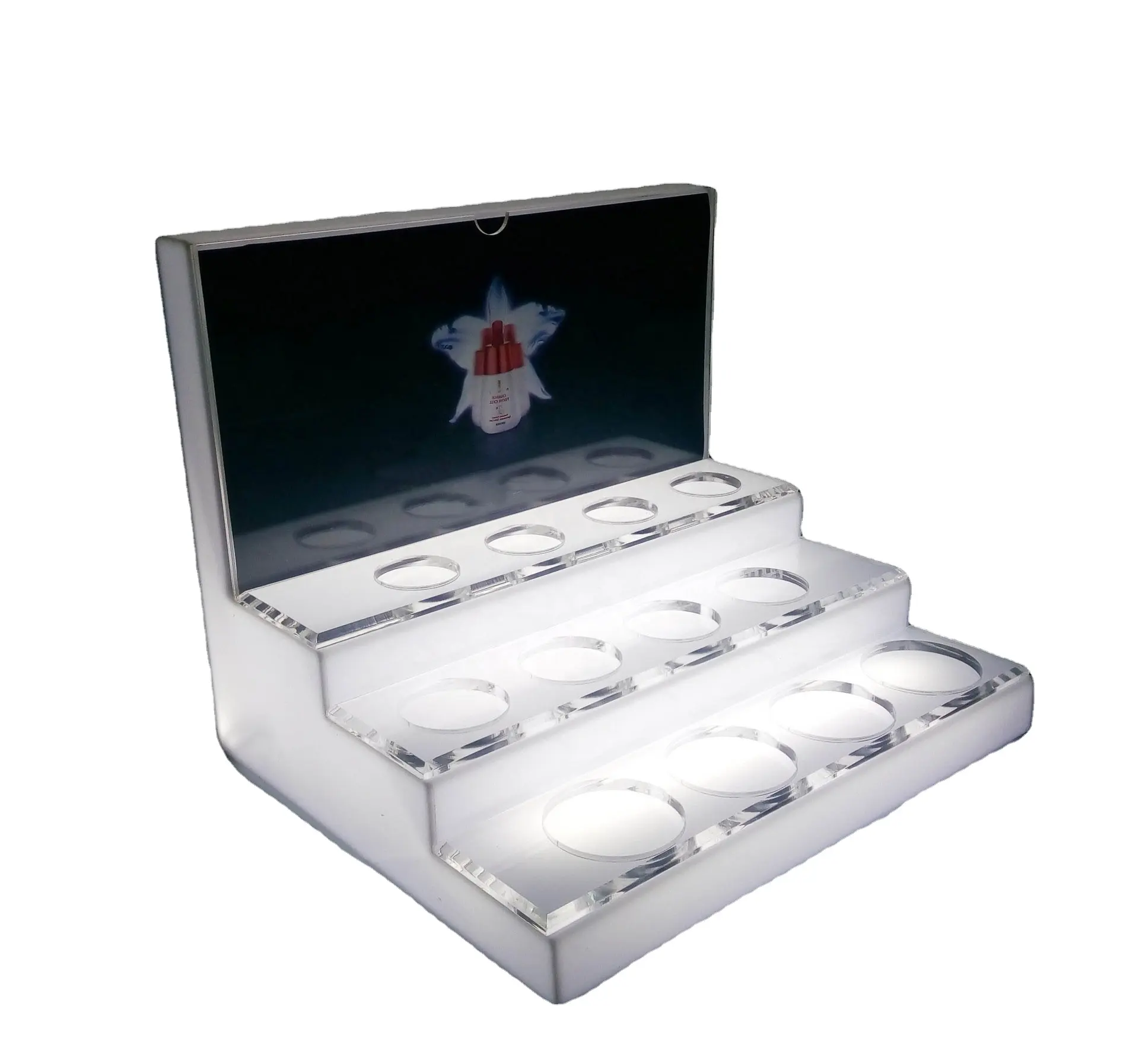 WeiHai présentoir de maquillage en acrylique transparent avec lumières