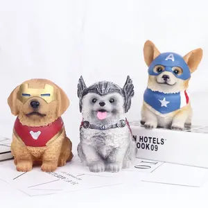 Cofrinho de cão, cachorrinho de resina engraçado de 14cm, homem de ferro, legal, cão com caixa de dinheiro, presentes
