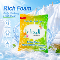 Détergent à lessive en poudre 100g, marque OEM, haute qualité, puissant, écologique, blanchissant, élimination des taches profondes, parfum floral de jasmin