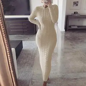 DFG HOT Fashionable women's clothing in autumn and winter 2021 elegant casual dresses solid bodycon dress women maxi sweater