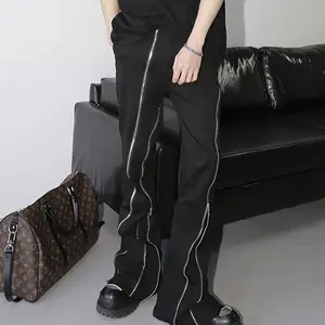 Vente en gros d'usine HL pantalon de survêtement évasé avec fermeture à glissière complète pantalon de jogging noir pour homme et logo personnalisé pantalon de survêtement slim vintage