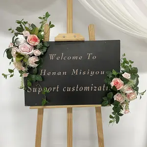 Custom Wedding Welcome Sign Flower Outdoor Wedding Signage Pink Flower Wedding Decoration