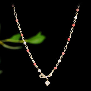 Collar Romántico con Lazo y <span class=keywords><strong>Corazón</strong></span> Chapado en Oro de 18K, Gargantilla Hecha a Mano con Cuentas de Amatista, Joyería Elegante Estilo Y2K, Regalo para Mujer, Fiesta - Product Image 3