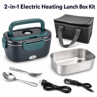 Ensemble de chauffe-plats électrique en acier inoxydable Boîte à lunch intelligente portable de 1,5 L avec chauffage électronique pour le bureau, l'extérieur et la voiture