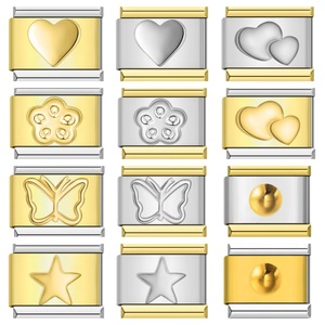 Breloques italiennes bicolores à motifs estampés, formes variées, en acier inoxydable plaqué or, composants pour la fabrication de bracelets DIY - Product Image 1