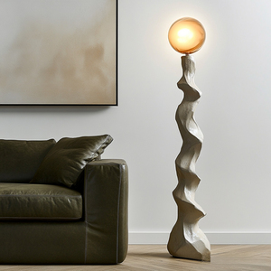 Neutral Tone Spiral Twist <b>Floor</b> <b>Lamp</b> Organic Sculpture Standing Light Frosted <b>Orange</b> Glass Globe Minimalist Wabi Sabi Home <b>Lamp</b> - Product Image 5