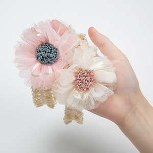 Fascia per capelli in pizzo di cotone con fiore in Tulle per bambini in stile coreano fascia per capelli morbida per bambini all'ingrosso - Product Image 1