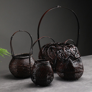 Cesta de Flores Tejida de Bambú, Forma Redonda, Decoración para Sala de Estar, Estilo Zen, Florero para Ceremonia del Té, Tipo Vertical - Product Image 1