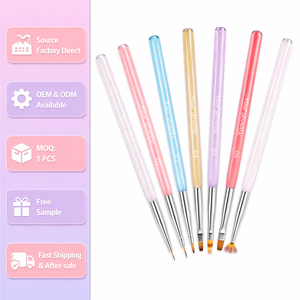 7Pcs Metal Handle Nail Liner Brush <b>Set</b> <b>Crimped</b> Flat Oval Nylon Tips for Salon Gel Manicure - Product Image 1