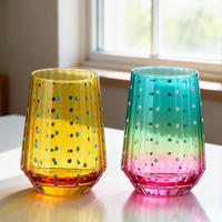 Verres à eau en verre coloré à pois blancs de style européen, logo personnalisé, vente en gros d'usine Samyo, pour hôtel, restaurant