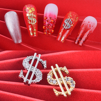 Breloques populaires en zircon pour ongles, style riche, motif dollar 3D, luxe, entièrement serties de diamants