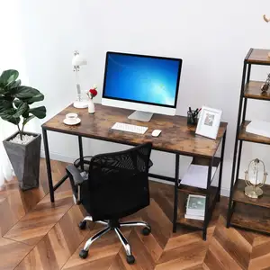 Venta al por mayor Escritorio de la computadora con almacenamiento Estilo industrial PC Mesa de oficina con cajón y estante Estación de trabajo de escritura de madera