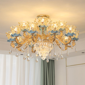 Lustre en cristal finition or E26 LED 3500K blanc chaud, grande hauteur réglable, intensité variable, garantie 5 ans, luminaire suspendu pour salon - Product Image 2