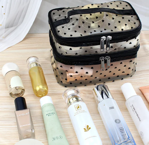 Customize Flocking Heart Skin Care Toiletry Bag Mesh Cosmetic Bag Portable Zipper Makeup Pouch - Product Image 3