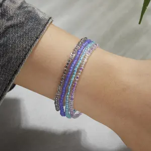 Boho Beach Style Fashion Women Jewelry Gift Lucky Charm 4 PCS Set Luminous Colorful Seed Beads Personality Anklet Bracelet