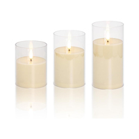Ensemble de bougies LED sans flamme populaires en verre transparent, à piles, avec cire de paraffine blanche, effet flamme 3D réaliste et télécommande