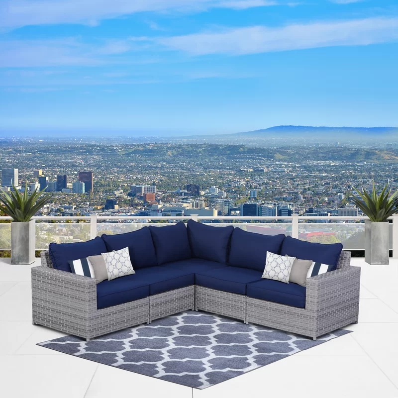 Современный дизайн, набор уличной мебели 91 '', широкий уличный Плетеный симметричный секционный патио с подушками, диваном, высокое качество