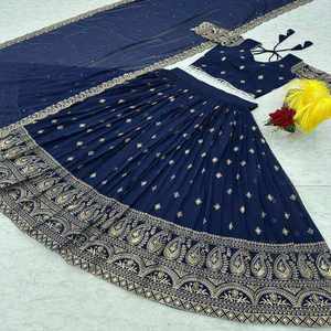 Conjunto de Lehenga Choli de Novia de Georgette Sintética Completamente Cosido con Bordado de Hilo Pesado y Pedrería, Dupatta para Eventos Especiales - Product Image 6