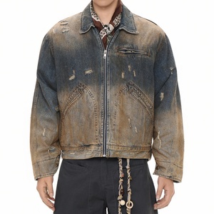 Veste en jean vintage délavée à l'acide pour homme, fermeture éclair intégrale, coton, streetwear décontracté, service OEM disponible - Product Image 3