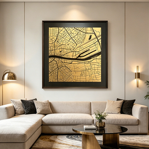 Stampa Metallica Astratta con Cornice, Mappa della Città in Lamina d'Oro, Decorazione Murale per Soggiorno e Hotel, Vendita all'Ingrosso - Product Image 5