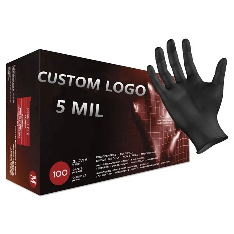 Custom Logo 5 mil Latex Free Barber Tattoo Beauty Hair Salon Spa Cleaning Food Service Kitchen Nitrile Glove Disposable Gloves