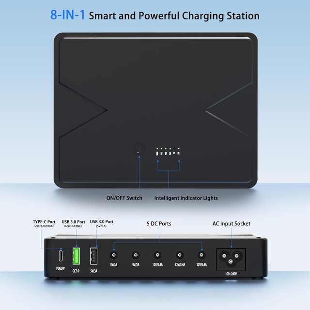 Power Bank Portable Charger Mini UPS Battery Backup Power Supply 20000mAh PD65W QC3.0 Surge Protector for Router/Phone/Computer