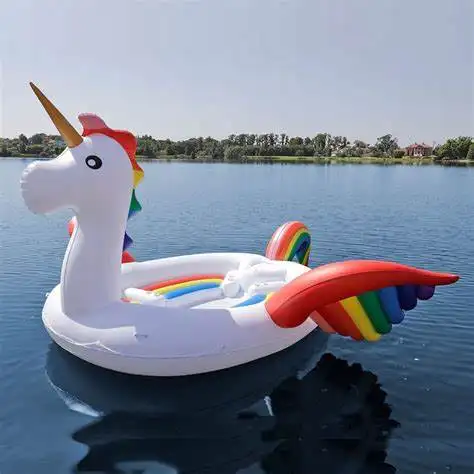 Flotador inflable para piscina, Isla hinchable, unicornio llamativo, 6 personas, isla flotante para mar/Lago, deportes, gran oferta