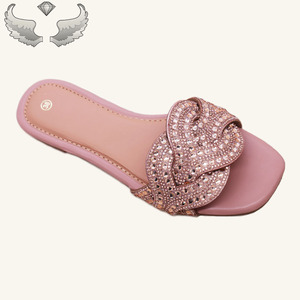 Sandales plates d'été tendance pour femmes, pour une utilisation décontractée en extérieur, avec des strass scintillants et un design léger, sandales pour femmes - Product Image 5