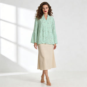 Customizable Women's Lace Eyelet Embroidery Long Sleeve <b>Tunic</b> Dress Loose Cover up for <b>Beach</b> Vacation - Product Image 2