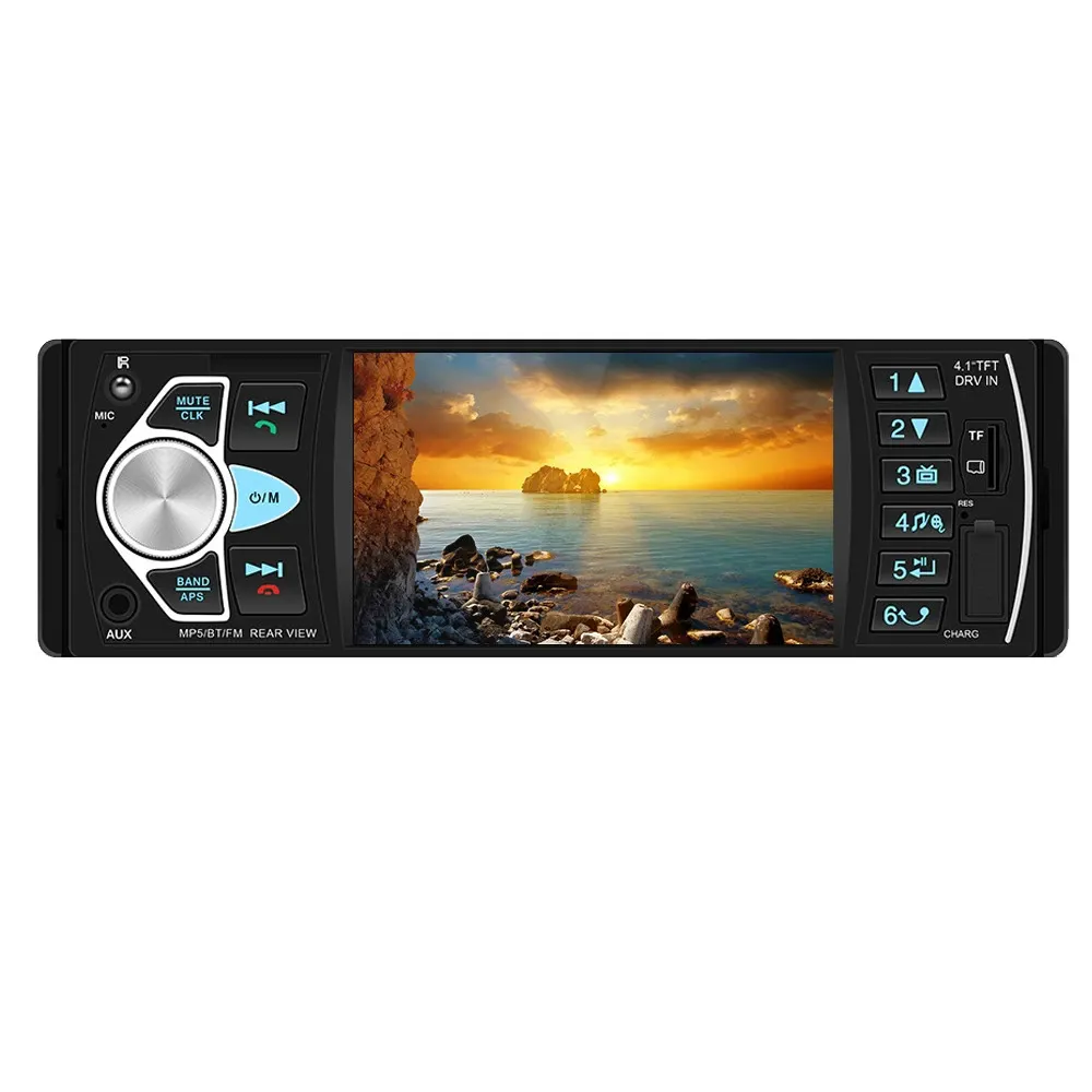 Hengmao 터치 스크린 자동차 라디오 1 Din 4.1 인치 BT 오디오 비디오 MP5 플레이어 TF USB 빠른 충전 ISO 원격 스테레오 시스템 헤드 유닛
