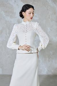 Conjunto de Blusa Clásica de Encaje ATHENA y Falda con Ribete de Encaje de Algodón, Estilo Vintage, Elegante y Romántico, Algodón (exterior) + Encaje Elástico (interior) KS52 - Product Image 4