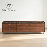 Nouveau design nordique : Meuble TV en bois de noyer et marbre, ensemble de meubles de salon modernes et table basse avec armoire de rangement au sol
