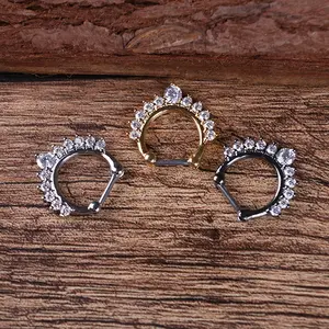 Sahte burun yüzükler kadınlar için paslanmaz çelik <span class=keywords><strong>Opal</strong></span> sahte <span class=keywords><strong>Septum</strong></span> yüzük seti CZ sahte burun halkaları Hoop damızlık klip burun manşetleri olmayan Piercin - Product Image 1