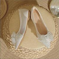 Chaussures élégantes en maille avec nœud papillon, talon plat, pour l'été, mode, soirée, danse, sandales