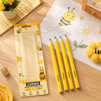Crayons graphite géants FLOWood, lot de 4, corps épais, crayons hexagonaux, non toxiques, faciles à aiguiser, crayons d'écriture et de dessin pour enfants