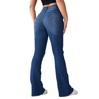 YUANBOFEI Jean Baggy Bleu Femme Taille Mi-Haute Délavé Coupe Évasée Effet Usé Jean Slim Ample Denim Streetwear YKK