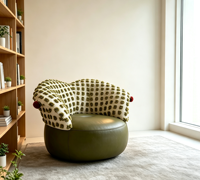 Fauteuil d'appoint pivotant à 360° en forme de cœur, tissu texturé bouclé, éco-cuir, éponge haute densité, design moderne, pour salon