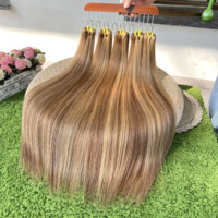 Fournisseur 12A Garde Bone Straight # P4-27 Châtain foncé avec mèches blond miel, lots de cheveux humains brésiliens vierges