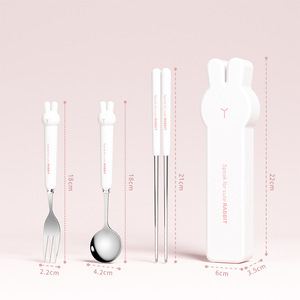 Joli ensemble de couverts pour enfants voyage mignon lapin baguettes cuillère et fourchette ensemble de couverts en acier inoxydable pour les enfants - Product Image 5