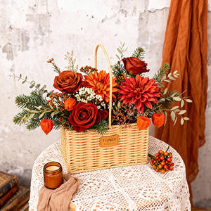 Panier à fleurs rectangulaire en osier blanc cassé, panier de rangement pour la décoration intérieure, arrangement de bouquets, type sur pied - Product Image 1