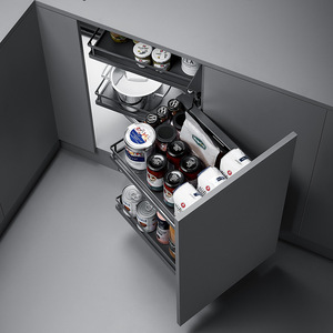 Unihopper <b>Kitchen</b> Pull-Out Basket L-Shape Double-Layer <b>Storage</b> <b>Corner</b> Organizer With Linkage System For Pantry Use - Product Image 1