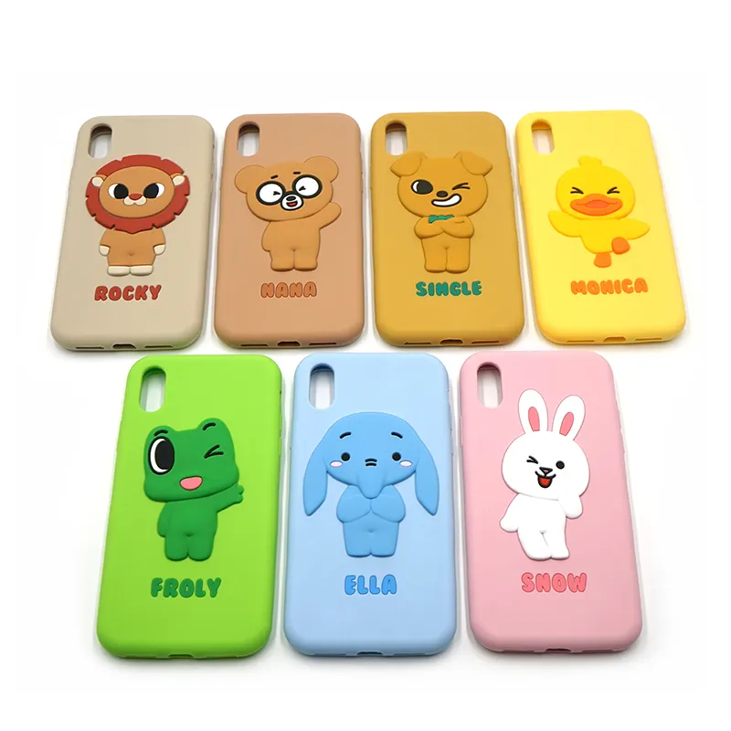 Custom Colorful Cartoon Unbreakable Mobile Phone Cover Bag Animal Silicone Phone Case for Iphone X