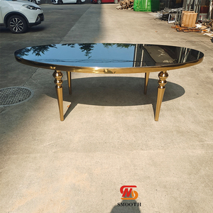 Mesa de Comedor de Acero Inoxidable Liso Personalizada con Vidrio Transparente y Detalles Dorados, Muebles Modernos para Hoteles, Bodas, Restaurantes y Banquetes - Product Image 6
